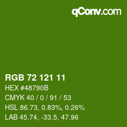 Color code: RGB 72 121 11 | qconv.com