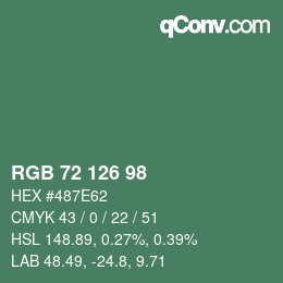 カラーコード: RGB 72 126 98 | qconv.com