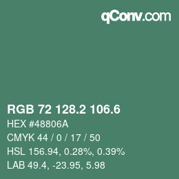カラーコード: RGB 72 128.2 106.6 | qconv.com