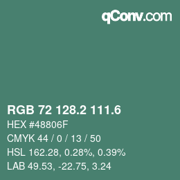 カラーコード: RGB 72 128.2 111.6 | qconv.com