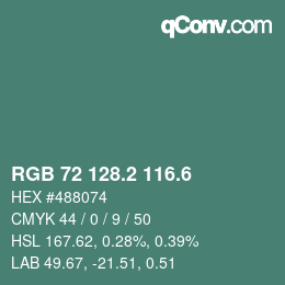 カラーコード: RGB 72 128.2 116.6 | qconv.com