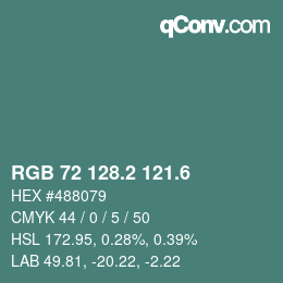 カラーコード: RGB 72 128.2 121.6 | qconv.com