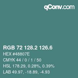 カラーコード: RGB 72 128.2 126.6 | qconv.com