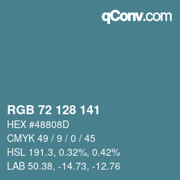 カラーコード: RGB 72 128 141 | qconv.com