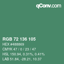 Color code: RGB 72 136 105 | qconv.com
