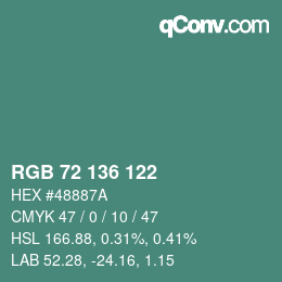 颜色代码: RGB 72 136 122 | qconv.com