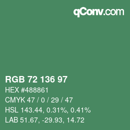 Color code: RGB 72 136 97 | qconv.com