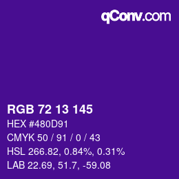 Color code: RGB 72 13 145 | qconv.com