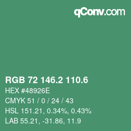 カラーコード: RGB 72 146.2 110.6 | qconv.com