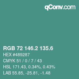 カラーコード: RGB 72 146.2 135.6 | qconv.com