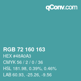 Color code: RGB 72 160 163 | qconv.com