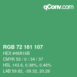 カラーコード: RGB 72 161 107 | qconv.com