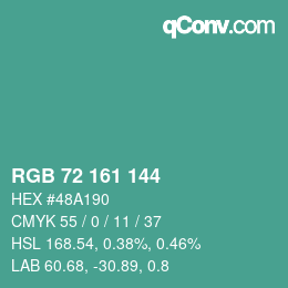 カラーコード: RGB 72 161 144 | qconv.com
