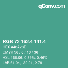 カラーコード: RGB 72 162.4 141.4 | qconv.com