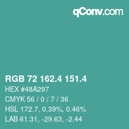 カラーコード: RGB 72 162.4 151.4 | qconv.com