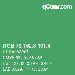 カラーコード: RGB 72 162.8 101.4 | qconv.com
