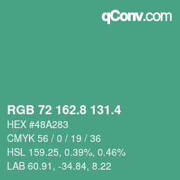 カラーコード: RGB 72 162.8 131.4 | qconv.com
