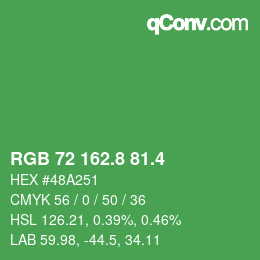 カラーコード: RGB 72 162.8 81.4 | qconv.com