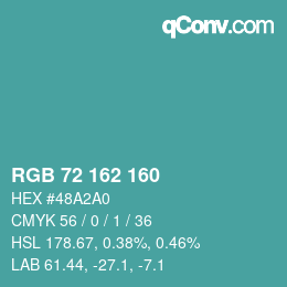Color code: RGB 72 162 160 | qconv.com