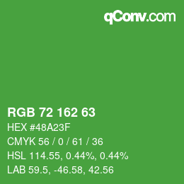 カラーコード: RGB 72 162 63 | qconv.com