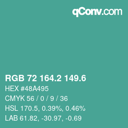 カラーコード: RGB 72 164.2 149.6 | qconv.com