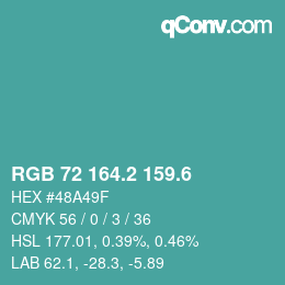 カラーコード: RGB 72 164.2 159.6 | qconv.com