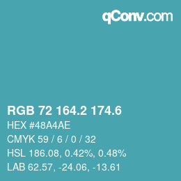 カラーコード: RGB 72 164.2 174.6 | qconv.com