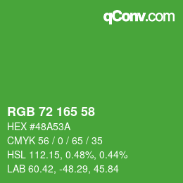 Color code: RGB 72 165 58 | qconv.com