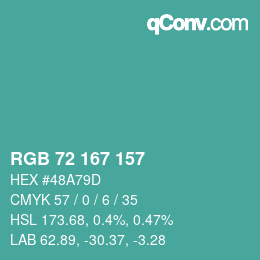 Farbcode: RGB 72 167 157 | qconv.com