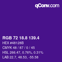 カラーコード: RGB 72 18.8 139.4 | qconv.com