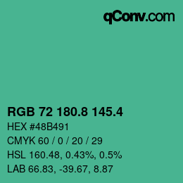 カラーコード: RGB 72 180.8 145.4 | qconv.com