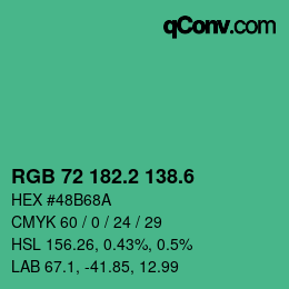 カラーコード: RGB 72 182.2 138.6 | qconv.com