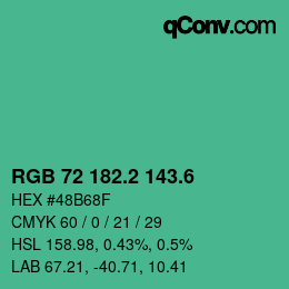 カラーコード: RGB 72 182.2 143.6 | qconv.com