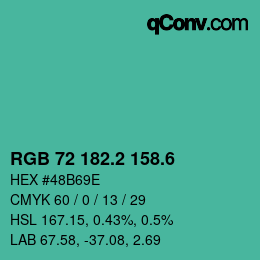 カラーコード: RGB 72 182.2 158.6 | qconv.com
