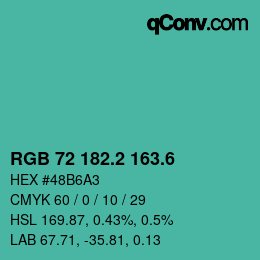 カラーコード: RGB 72 182.2 163.6 | qconv.com