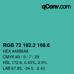 カラーコード: RGB 72 182.2 168.6 | qconv.com