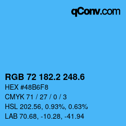 カラーコード: RGB 72 182.2 248.6 | qconv.com