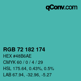 Color code: RGB 72 182 174 | qconv.com