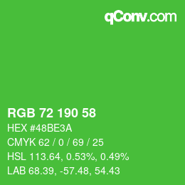 Color code: RGB 72 190 58 | qconv.com