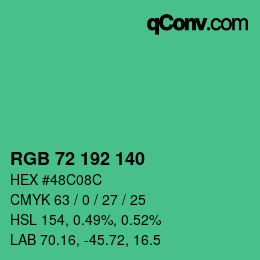 Color code: RGB 72 192 140 | qconv.com