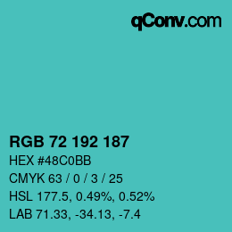 Color code: RGB 72 192 187 | qconv.com