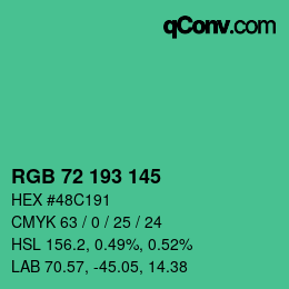 カラーコード: RGB 72 193 145 | qconv.com