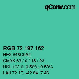 Color code: RGB 72 197 162 | qconv.com