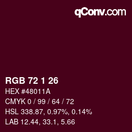 Color code: RGB 72 1 26 | qconv.com