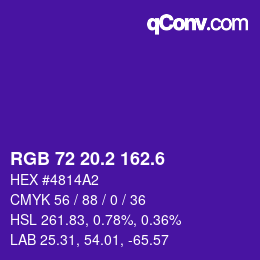 カラーコード: RGB 72 20.2 162.6 | qconv.com