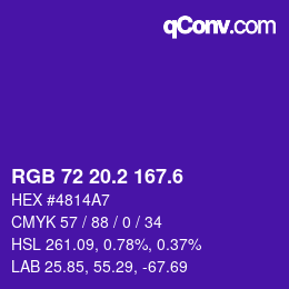 カラーコード: RGB 72 20.2 167.6 | qconv.com