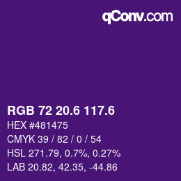 カラーコード: RGB 72 20.6 117.6 | qconv.com