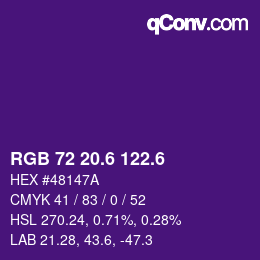 カラーコード: RGB 72 20.6 122.6 | qconv.com