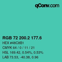 カラーコード: RGB 72 200.2 177.6 | qconv.com
