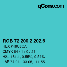 カラーコード: RGB 72 200.2 202.6 | qconv.com